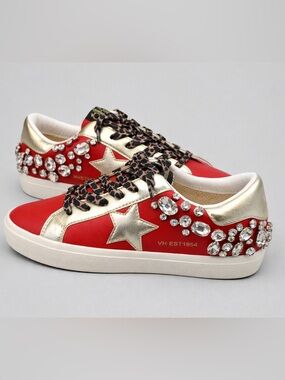 Vintage Havana x Walker Rose Crystal Sneakers Red Gold Star Leopard Lace NIB 6.5
